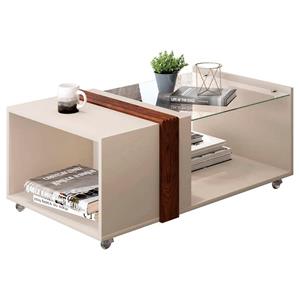 Mesa de Centro Caemmun Nubia em MDF com Rodízios - Off White/Havana
