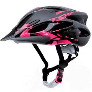 Capacete para Ciclista TSW MTB Raptor II com Led Preto/Cinza/Rosa - M