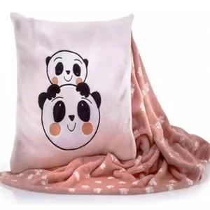 Manta Almofada Jolitex Panda Flannel Bordado 100% Poliéster - Pêssego