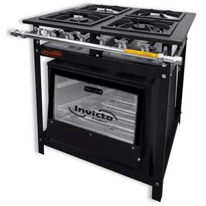 Fogão Industrial 4 Bocas Invicto Super Luxo com Forno Baixa Pressão - Preto