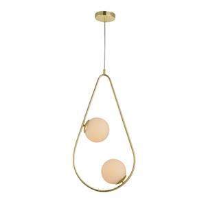 Luminária Pendente Avant Pérola Gota Duo em Vidro com 2 Lâmpadas Acabamento Ouro Brilho - Bivolt
