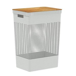 Cesto de Roupas Martiplast Grid em Polipropileno com Tampa 49L - Branco Oceano