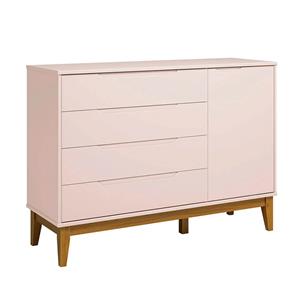 Cômoda Reller Elfe 100% MDF 1 Porta 4 Gavetas - Rosa Fosco