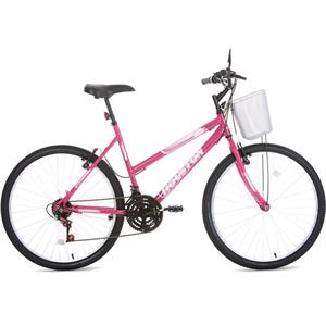 Bicicleta Aro 26 Houston Foxer Maori 21 Marchas com Cesta e Freio V-Brake - Rosa Pink