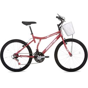 Bicicleta Aro 24 Houston Bristol Peak em Aço Carbono 21 Marchas Freio V-Brake com Cesta - Vermelho Fosco