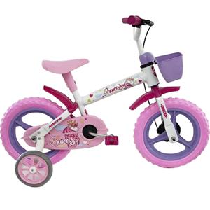 Bicicleta Aro 12 South Bike Unicórnio com Cesta e Rodinhas - Rosa