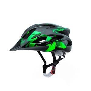 Capacete para Ciclista TSW MTB Raptor II com Led Preto/Cinza/Verde - G