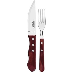 Jogo de Talheres Tramontina Jumbo Churrasco 12 Peças em Aço Inox com Cabo de Madeira Polywood - Vermelho