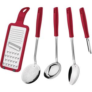 Jogo de Utensílios Tramontina Easy em Aço Inox 5 Peças - Vermelho