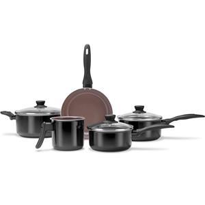 Jogo de Panelas Brinox Ceramic Life Easy em Alumínio com Revestimento Cerâmico 5 Peças - Preto