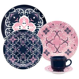 Aparelho de Jantar Oxford Floreal Hana em Cerâmica 30 Peças - Rosa