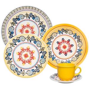 Aparelho de Jantar Oxford Floreal La Pollera em Cerâmica 30 Peças - Amarelo/Azul