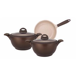 Jogo de Panelas MTA Belga com Revestimento Ceramic Flon 3 Peças - Marrom
