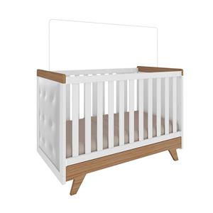 Berço Retrô com Capitonê Peroba 100% MDF - Branco/Carvalho