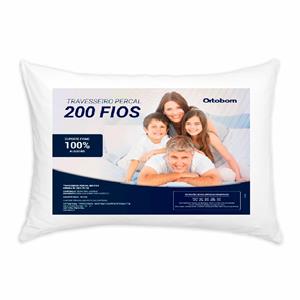 Travesseiro Ortobom Percal 200 Fios 100% Algodão com Fibra de Poliéster Siliconada