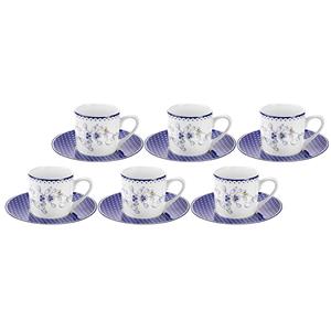 Jogo de 6 Xícaras para Café Etilux Floral em Porcelana com Pires 90ml