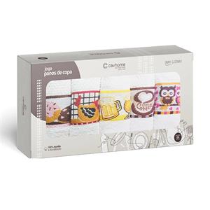 Jogo Panos de Copa Cavhome 100% Algodão 5 Peças - Estampas Sortidas