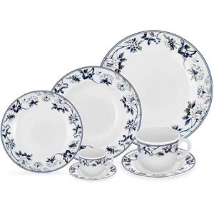 Aparelho de Jantar Etilux Mayara em Porcelana 42 Peças - Branco/Azul