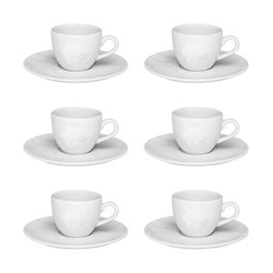 Jogo de 6 Xícaras para Café Oxford Coup Blanc em Porcelana com Pires 75ml